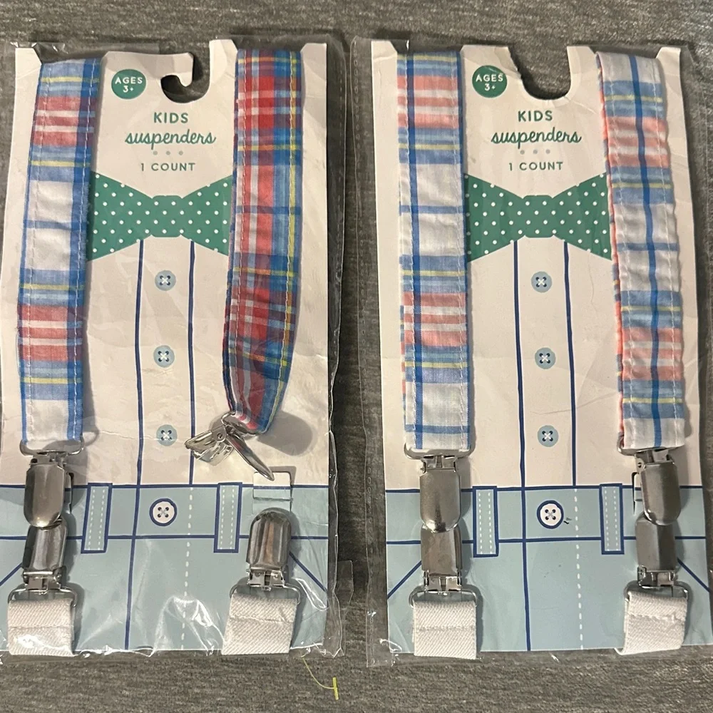 Plaid Kids Suspenders - Blue and Red